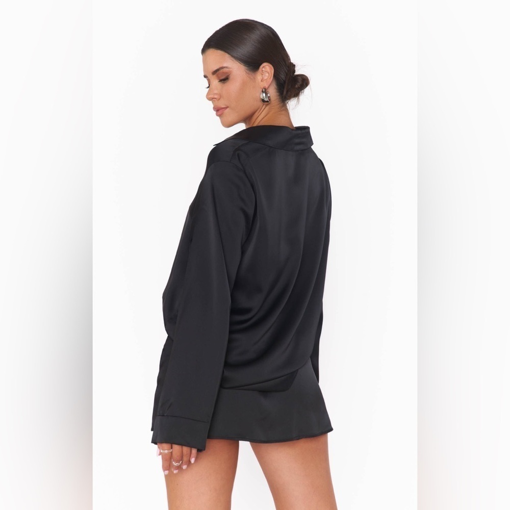 SHOW ME YOUR MUMU Smith Button Down In Black Luxe Satin - Picture 7 of 7
